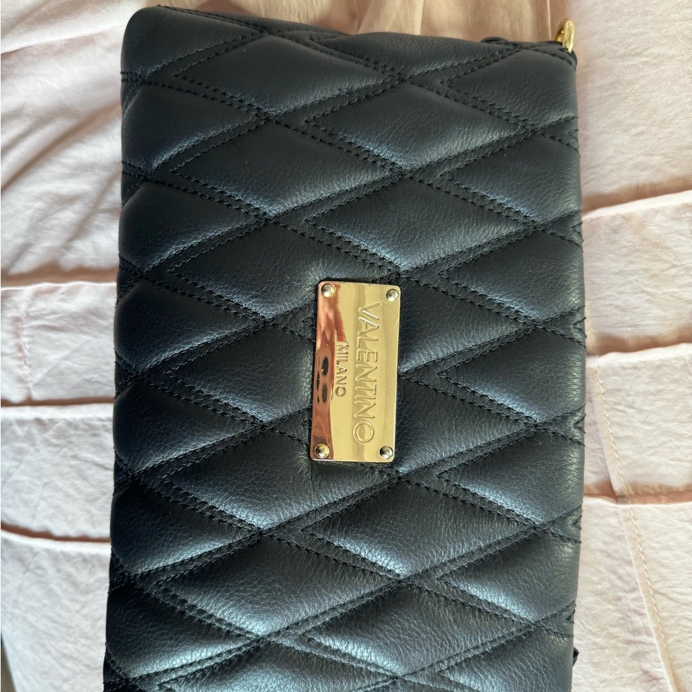 Valentino Quilted Black purse with Gold Details